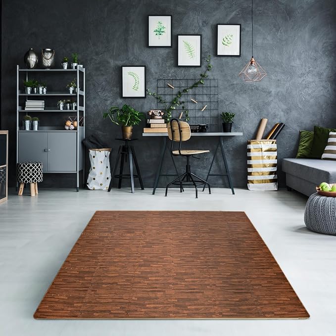 Sorbus Wood Grain Floor Mats Foam Interlocking Mats Each Tile 1 Square Foot 3/8-Inch Thick Flooring Wood Mat Tiles - Home Office Playroom Basement Trade Show (16 Tiles,16 Sq ft, Brown)