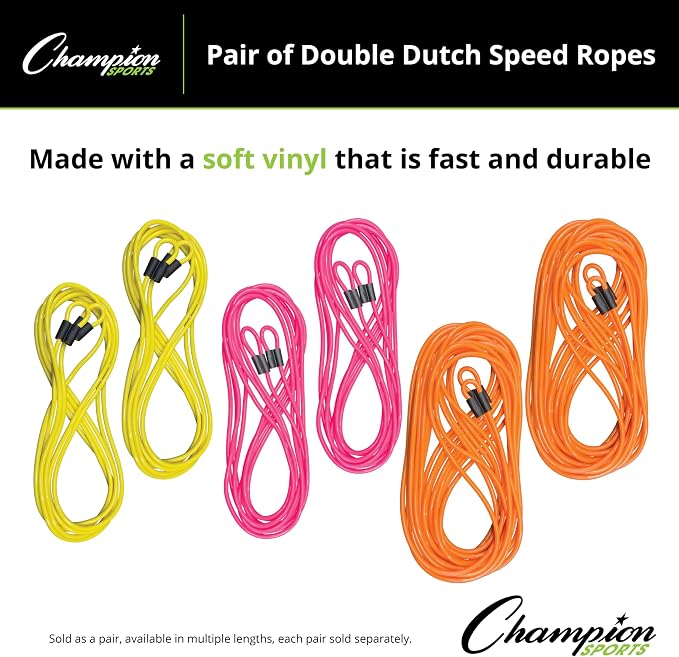 Champion Sports Double Dutch Speed Rope – Durable Vinyl Jump Rope for Fitness & Training, Multiple Lengths
