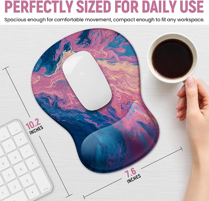 Ergonomic Mouse Pad with Wrist Rest, Gel Wrist Support, Vivid Sea | 10.2 x 7.6 in Mouse Pad with Smooth Fabric Surface and Non-Slip Rubber Base for Office, Home, Study, and Gaming