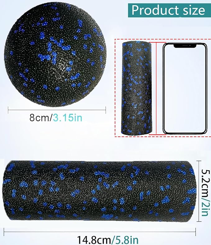Mini Foam Roller, High Density Massage Tool for Physical Therapy | Extra Small Size 6"L x 2" Round, 3.2-Inch Ball, Deep Tissue Muscle Recovery, Fitness Workout Stretching, Travel