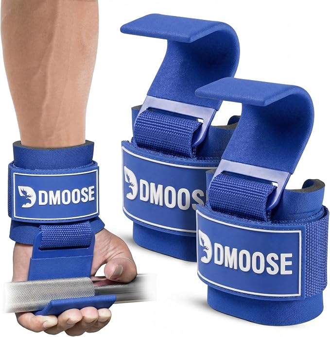 DMoose Fitness Weight Lifting Hooks (Pair) for Deadlifts, Pull Ups, Rows & Shrugs - Anti-Rip Nylon Strap Hand Grips with Thick Wrist Padding - Heavy Duty Wrist Straps for Weightlifting & Gym Workouts