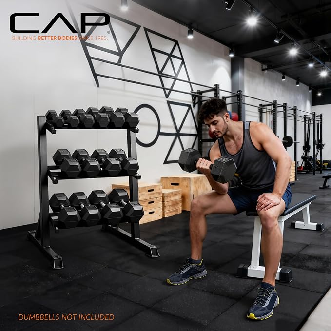 CAP 2-Tier & 3-Tier Dumbbell Rack for Home Gym, Heavy-Duty Steel Weight Storage Rack for Hex Dumbbells, Holds 5-35lb 5-50lb 5-75lb Dumbbell Pairs, Multiple Sizes & Capacities