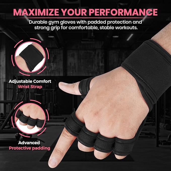 Workout Gloves for Men & Women, Smartwatch Compatible Ventilated Gym Gloves with Wrist Wrap Support, Breathable Weight Lifting Gloves for Fitness with Excellent Grip