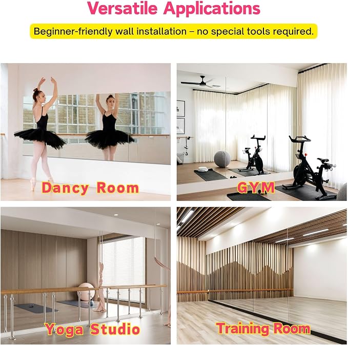 2PCS 71"x44" Ultra-Light Full Length Mirror – Frameless Wall-Mounted Mirror for Home Gym, Yoga Studio, or Living Room | Easy Installation, Commercial Grade & Insurance Eligible