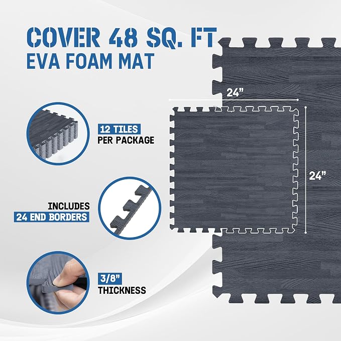 Yes4All EVA Interlocking Mats, Puzzle Floor Tiles, Foam Floor Padding with Border for Furniture, Home Space, Living Room, Garage