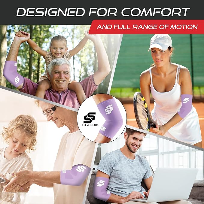 Sleeve Stars Elbow Sleeve for Pain Relief & Protection - Elbow Compression Sleeve for Women & Men - Supportive Elbow Brace for Tendonitis, Recovery & Ideal for Sports, Work