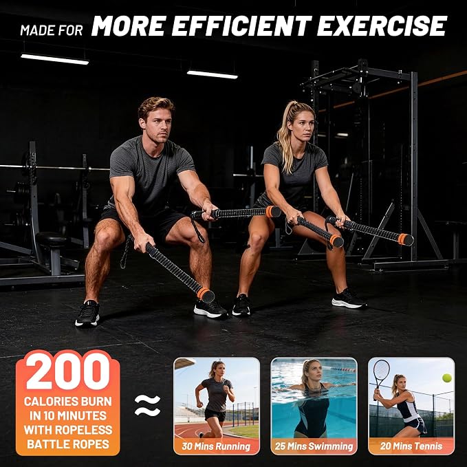 Adjustable Ropeless Battle Ropes for Home Gym,Cordless Battle Ropes with Storage Bag,Portable Workout Ropes for Strength & HIIT,Aerobic Training for Men & Women(Adjustable-Black(2pack))