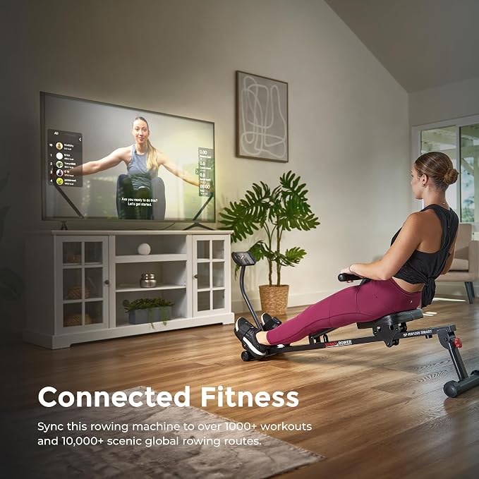 Sunny Health & Fitness Compact Hydraulic Rower with 12-Level Resistance | Full-Body Cardio, Joint-Friendly, Lightweight & Portable, Quiet & Smooth Ride, Easy-Assembly, Free SunnyFit App