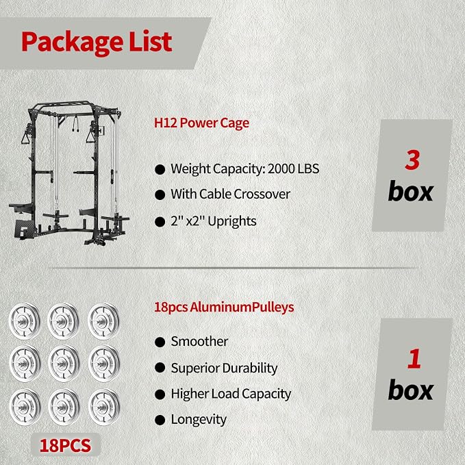 JEEKEE Power Cage with Cable Crossover System, 2000LB Multi-Function Power Rack with Independent Dual Pulleys, LAT Pulldown Seat Cushion, 20+ Attachments Squat Rack for Home Gym Workout,Black