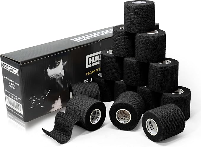Hampton Adams | As Seen on Shark Tank | Self Adhesive Bandage Wrap (14-Pack) | 15ft | Pet Safe | Breathable Athletic Elastic Cohesive Bandage for Sports Injury Ankle Knee Wrist sprains (Black)