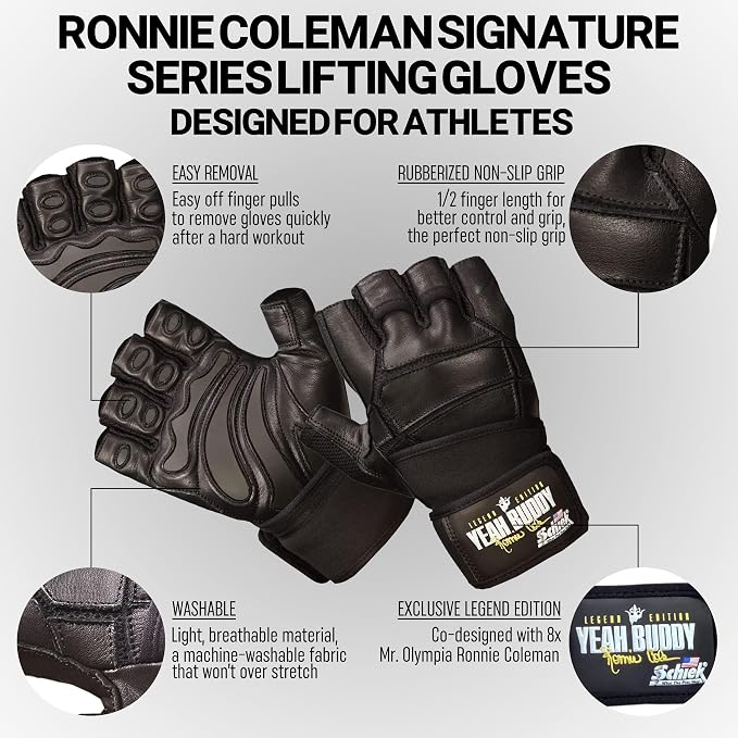 Schiek Ronnie Coleman Signature Series Lifting Gloves - Weight Lifting Grip Gloves