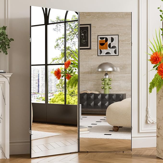 NanoMirror Space-Saving 360° Folding Full Length Mirror, 63" x 47" Ultra-Large Wall Mounted Shatterproof Foldable Design for Home Gym, Yoga, Dance, Fitness Studio, Black