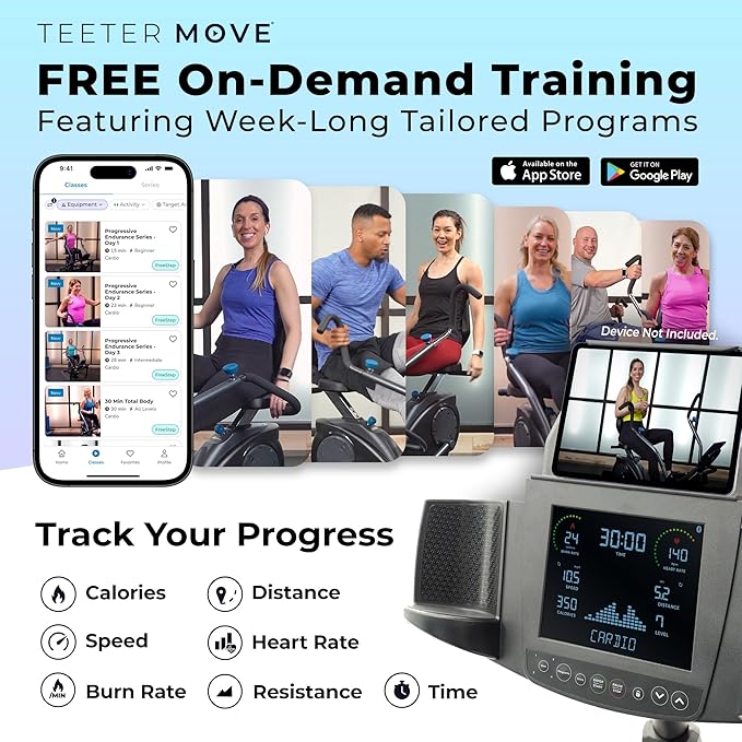 Teeter FreeStep Recumbent Cross Trainer Stepper, Zero-Impact Exercise Bike Alternative w/Patented Physical Therapy Stride, Up to 350lb, Free App w/Trainer Workouts