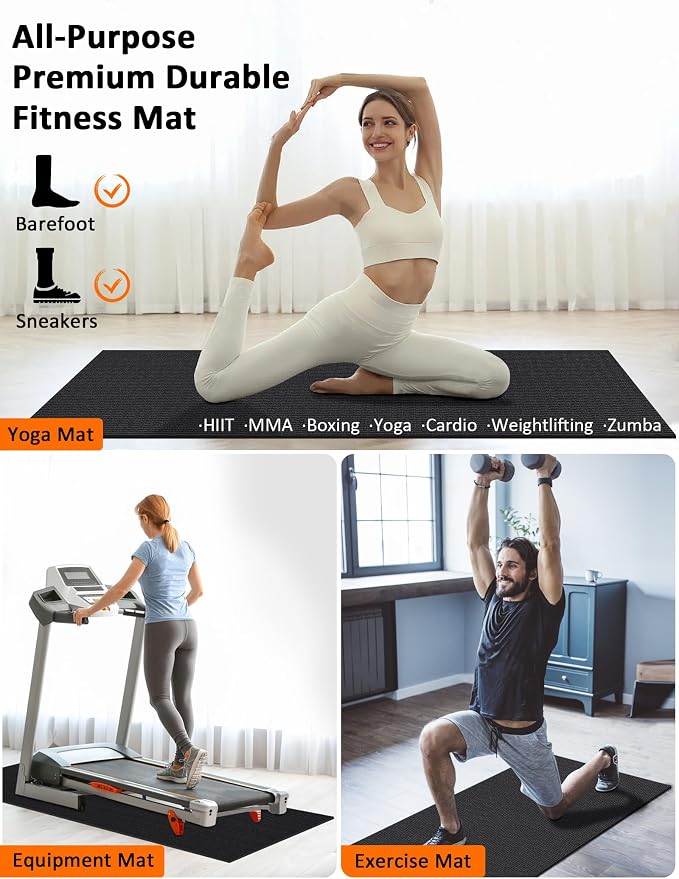 Large Exercise Mat 8'x5'|12'x6'|6'x4'|6'x2' Workout Mat for Home Gym Mats Exercise Heavy Duty Gym Flooring Fitness Mat Large Yoga Mat Cardio Mat for Weightlifting, Jump Rope, MMA, Shoe-Friendly
