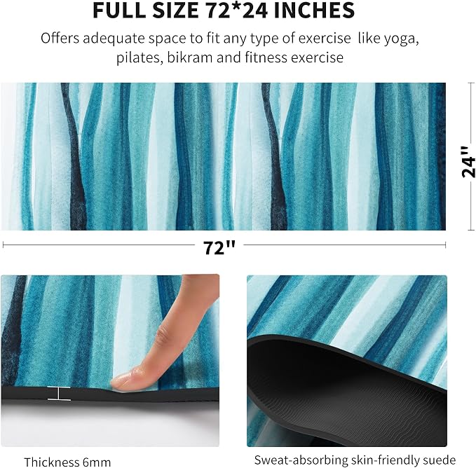 nuveti Yoga Mat Print Extra Thick TPE Non Slip Fitness Exercise Mat with Carrying Bag,72"x24" Extra Thick 6MM Exercise & Workout Mat for Yoga, Pilates Fitness and Floor Exercises