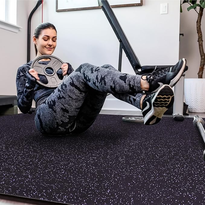 SUPERJARE 0.4'' Thick 12 Pcs 48 Sq Ft Rubber Top Exercise Equipment Mats, High Density EVA Foam Mats with Rubber Top, Interlocking Gym Flooring for Home Gym, Protective Workout Mat, Black/Purple