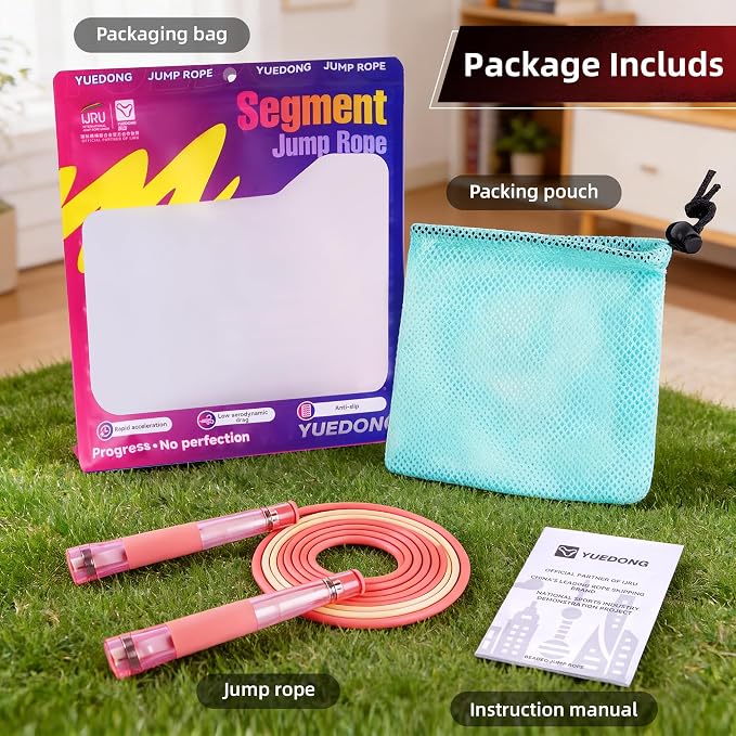 YUEDONG Adjustable Fitness Jump Rope with Dual Bearings for Kids and Adults | Dual bearings, transparent handles, self-locking length adjustment, tangle-free PVC rope, for fitness and school activities