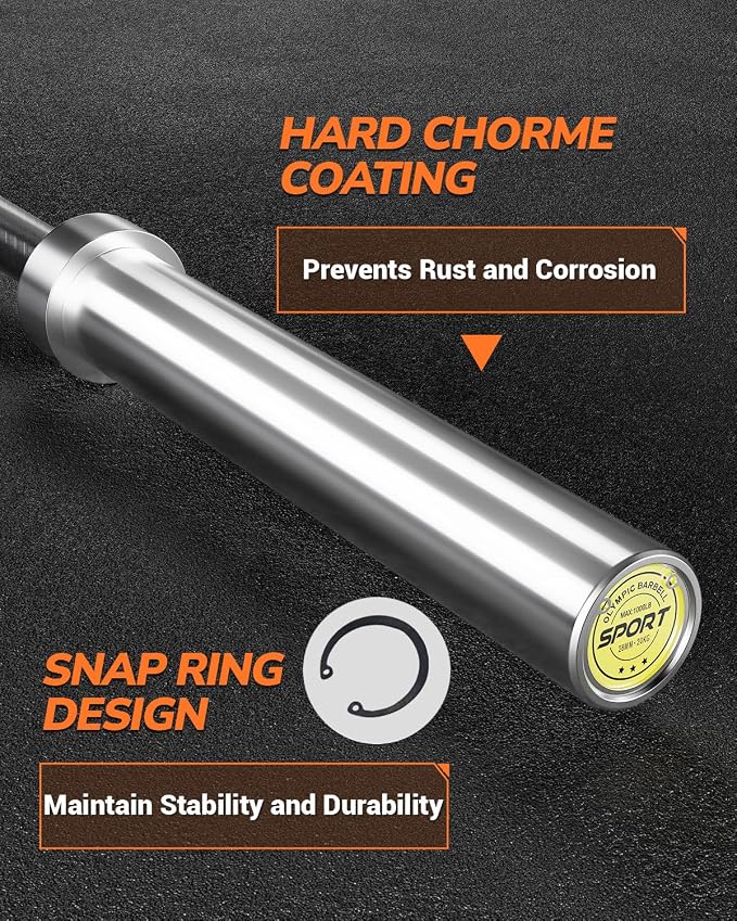 7ft Olympic Barbell for Home Gym, 45lb 2" Weight Bar for Deadlift Weightlifting, Bar, 1000 Lb High-Capacity, Hard Chrome, Knurled Grip, Strength Training Bench Press Squat Presses, Rows, Curl