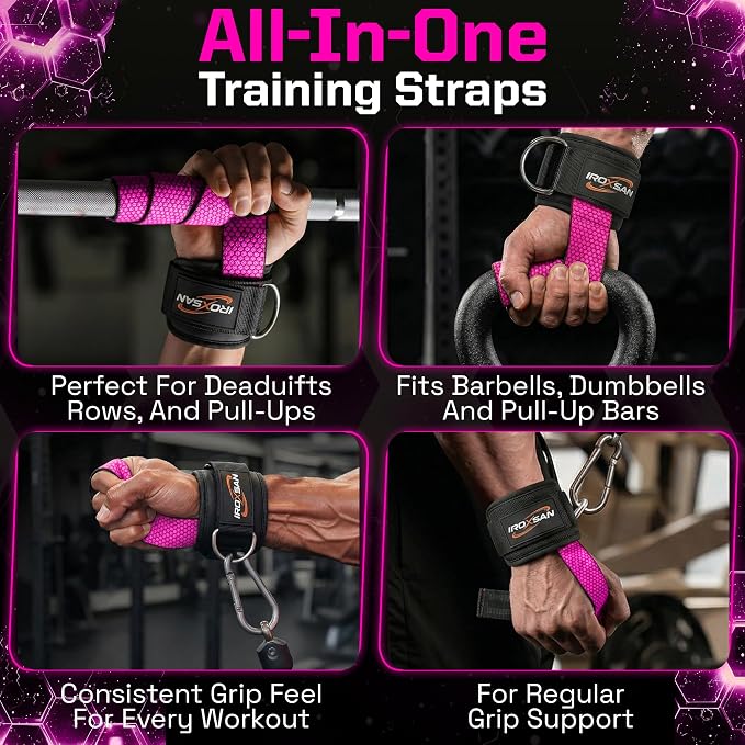 Weight Lifting Straps with D Ring, Wrist Straps for Deadlifting, IROXSAN