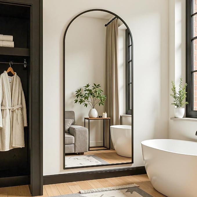 Full Length Mirror, 72"x32" Arched Full Body Mirror, Oversized Floor Mirrors, Leaning Free Standing Mirrors, Hanging Mounted Large Mirrors for Bedroom Dressing Room, Cloakroom, Black