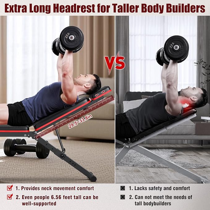 XDDIAS Adjustable Weight Bench, Workout Bench with Leg Extension and Preacher Curl Pad, Weight Bench for Home Gym, Foldable Exercise Bench, Quick Adjustment Incline Bench Press