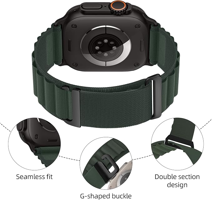 Alpine Nylon Sport Bands Compatible with Apple Watch Ultra Band 49mm 46mm 45mm 44mm 42mm Men Women, Stretch Loop Strap with D-Hook for iWatch Series 10 Ultra SE 9 8 7 6 5 4 3 2 1 (B-Dark Green, 38mm/40mm/41mm/42mm(Series 10))