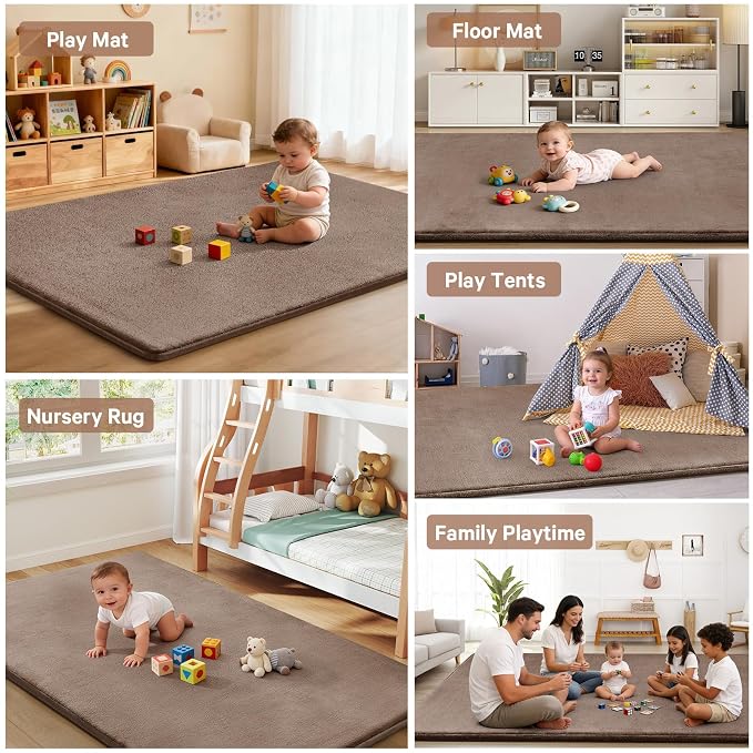 Baby Play Mat for Floor,Ultra Thick Elastic Foam 74"x50" Playmat Tummy Time Muscle Crawling Exercise Activity Cushion Gym Mat Nursery Playroom Area Kids Rug for Babies, Toddlers,Infants,Camel