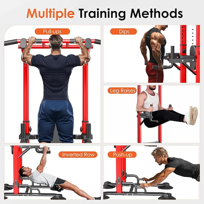 SogesPower Pull Up Bar Station Power Tower,12-Level Adjustable Heights | 66.1" to 94.5"Pull Up Dip Station for Home Gym, Pull Up Bar Stand Dip Bar Strength Training Fitness Equipment