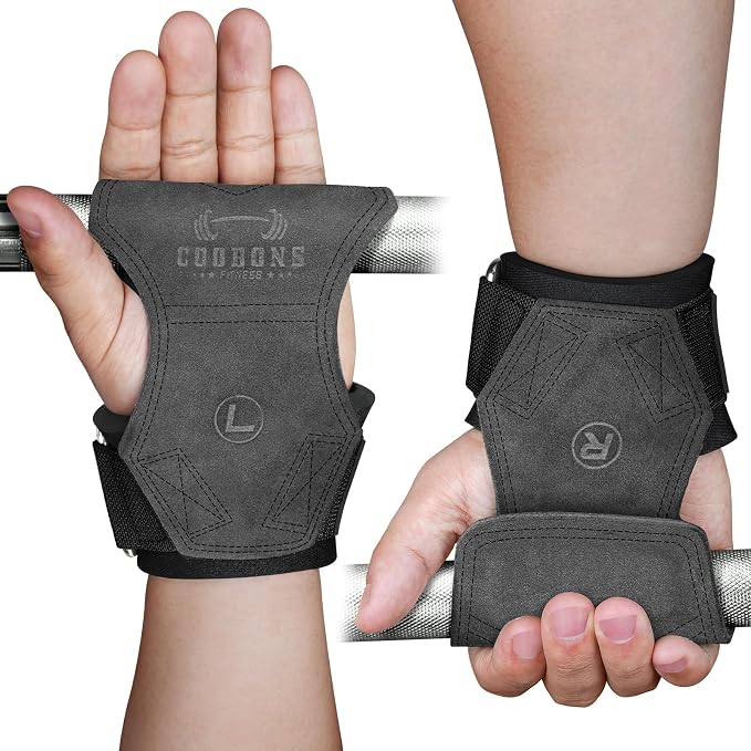 Weight Lifting Wrist Straps, Gym Straps Weight Lifting for Deadlift and Powerlifting, Double Layer Leather Wrist Wraps with Padded Cushion Wrist Loop, Weightlifting Grips for Men and Women