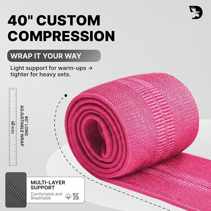 DMoose Fitness Elbow Wraps for Weightlifting (Pair) - 40'' Adjustable Strap for Gym Workout & Bench Press, Compression Elbow Sleeves for Tendonitis, Joint Support, Powerlifting & Deadlifts