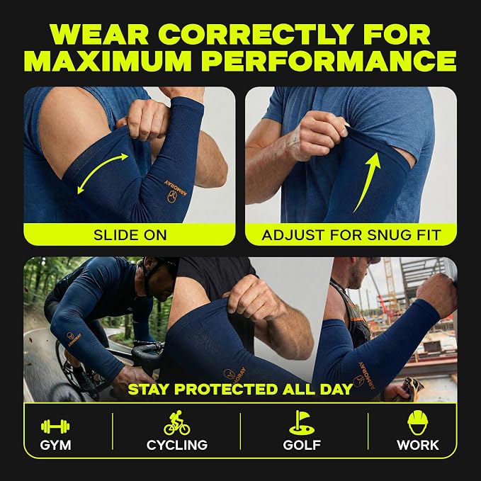 ARMORAY Arm Sleeves for Men and Women - UV Sun Protection Cooling Compression - Tattoo Cover Up Sleeve for Daily Wear & Work