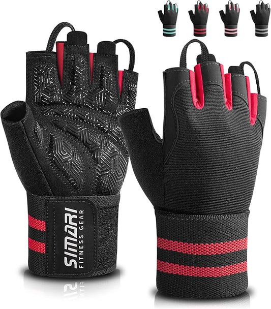 SIMARI Workout Gym Gloves for Men Women, Weight Lifting Gloves with Wrist Wrap Support, SBR Pad Grip for Full Palm Protection, for Exercise, Fitness, Dumbbells, Barbell, Climbing, Fingerless