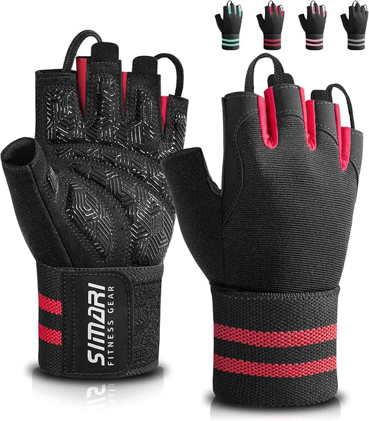 SIMARI Workout Gym Gloves for Men Women, Weight Lifting Gloves with Wrist Wrap Support, SBR Pad Grip for Full Palm Protection, for Exercise, Fitness, Dumbbells, Barbell, Climbing, Fingerless