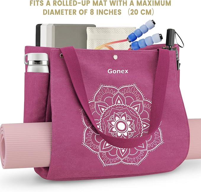 Gonex Yoga Mat Bag For Women Canvas Tote Pilates Gym Bag With Mat Carrier | Front-Opening Quick Access Mat Straps, Durable Cotton Canvas, Machine Washable, Bottle Holder Multi Pockets, Yoga Gym Travel