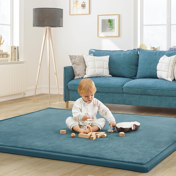 Baby Play Mat for Floor Nursery Rug Muscle Mat Area Rug Playroom Rug 79"x138" Playpen Mat Elastic Foam 1.3" Thick Crawling Mat for Babies,Toddlers, Infants, Kids,Indigo