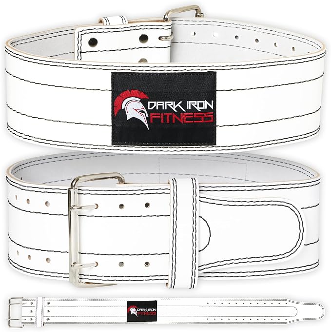 Dark Iron Fitness Genuine Leather Weightlifting Belt, 4 Inch Wide for Men Women with Double Prong Buckle Reinforced Stitching, Powerlifting Deadlift Squat Training Core Support Gym Strength Workout