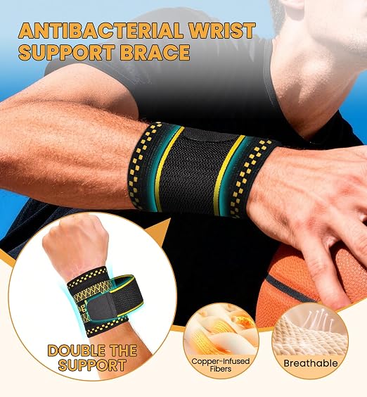 Copper Infused Compression Wrist Support Brace with Adjustable Wrap, Medium | 2-Pack, Men & Women, Carpal Tunnel Relief, Tendonitis & Arthritis, Sports Support, Breathable Sleeve