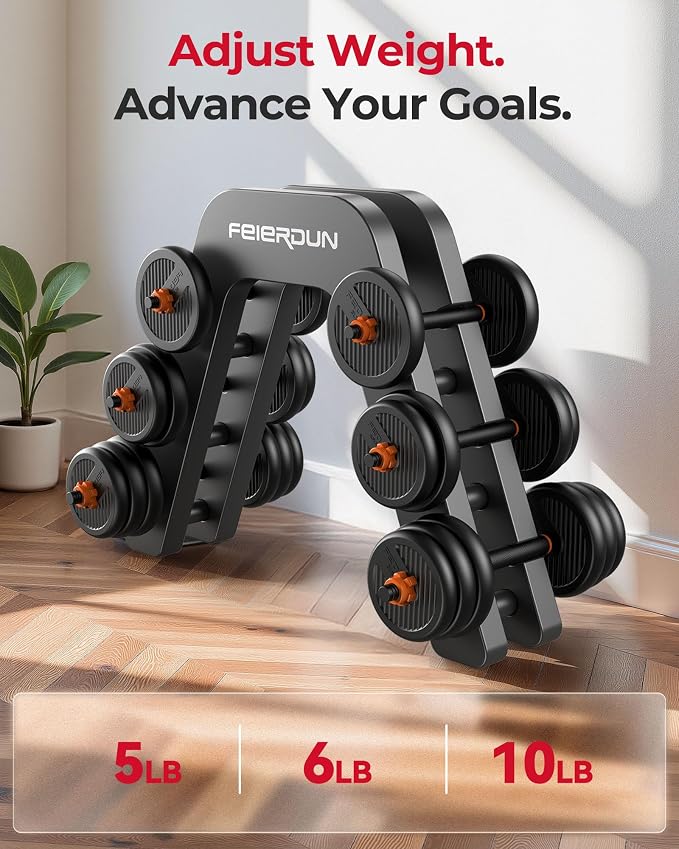 FEIERDUN DS2 Adjustable Dumbbells, 20/30/40/45/70/90lbs Free Weight Set with Connector, 5 in1 Dumbbells Set Used as Barbell, Kettlebells, Push up Stand, Weight Plate, Fitness Exercises for Home Gym Suitable Men/Women