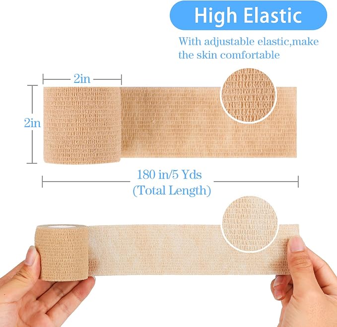 24 Packs Self Adherent Cohesive Wrap Bandages 2'' Wide, 5 Yards, First Aid Tape,Elastic Self Adhesive Tape,All Sports Athletic Tape, Non-Woven Bandage,Breathable Wound Tape,Skin Colour Athletic Tape