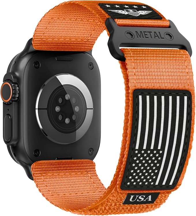 Rugged Nylon for Apple Watch Ultra 2/ Ultra 3 Band Series 11/10/9/8/7/6/5/4/3/SE iWatch Bands Men,Soft Woven Stars-Stripes Flag Wristbands Strap for Apple Watch Ultra 3/2/1 49mm 46mm 45mm 44mm 42mm