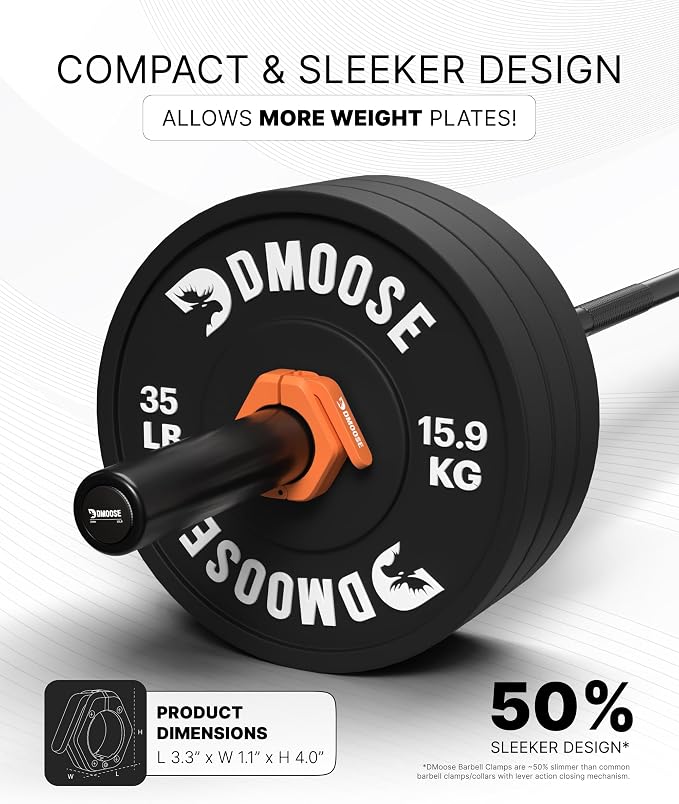 DMoose Fitness Barbell Clips 2 Inch (Pair) - Quick Release Olympic Barbell Clamps & Collars with Anti Slip TPR Grip for Secure Weightlifting and Powerlifting - Weight Clips for Bars at Home or Gym