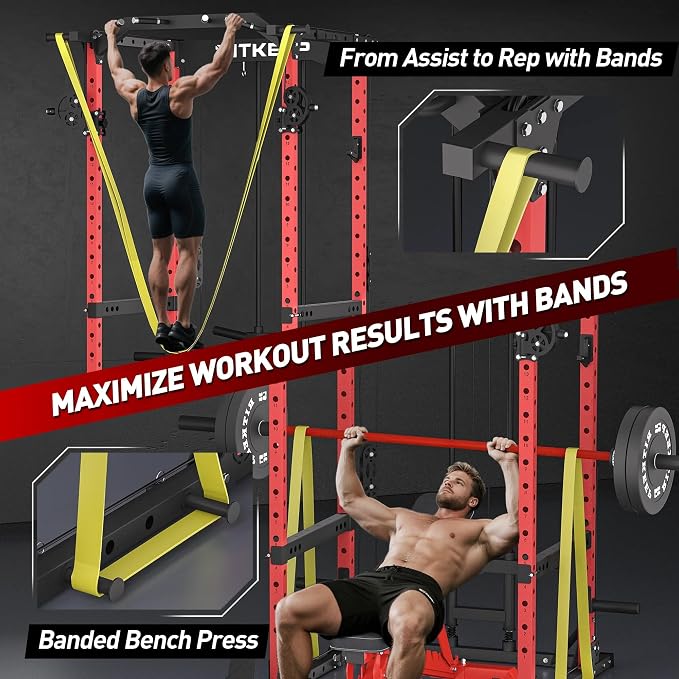 RitKeep Power Rack M10 with Pulley System & LAT Pull Down for Home Gym | Multi-Function Squat Rack with 1500LB Capacity, Pull-Up Bar & J-Hooks plus 11 Attachments for Strength Training