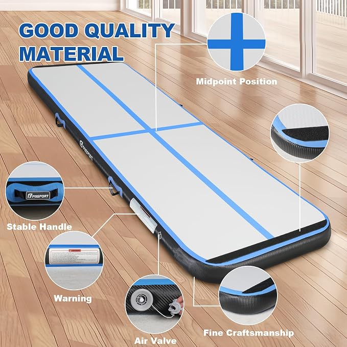 FBSPORT Inflatable Air Gymnastics Mat Training Mats 4/8 inches Thickness Gymnastics Tracks for Home Use/Training/Cheerleading/Yoga/Water with Pump