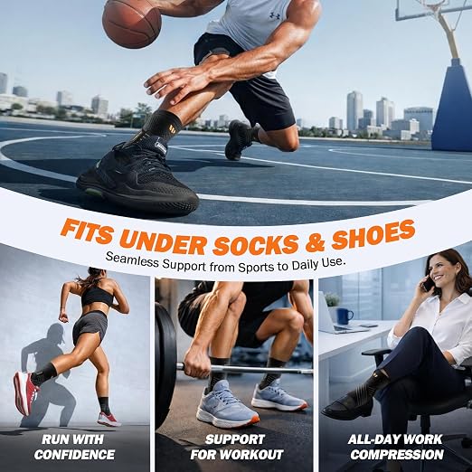 Low-Profile Ankle Brace for Women & Men, Customizable Ankle Compression Sleeve w/Wide Strap, Foot Support Wrap for Plantar Fasciitis Pain Relief, Achilles Tendonitis, Sprain, Beige, 1 Pair, XXL