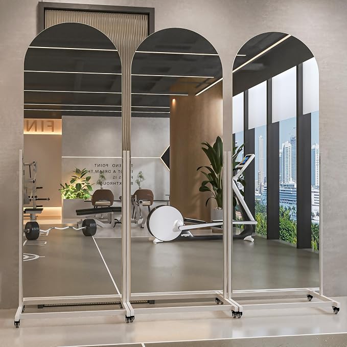 71"x24" Arched Full Length Rolling Mirror on Wheels, Tilting Swivel Floor Mirror with Tempered Glass and Metal Frame, Large Full Body Mirror for Bedroom, Dressing Room, Home Gym, Home Decor