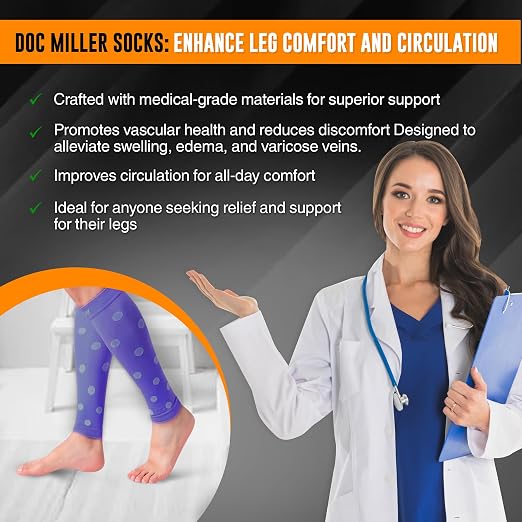 Doc Miller Calf Compression Sleeves 20-30 mmHg for Women & Men, 1 Pair | Footless Compression Socks, Polka Dots Design, Shin Splints Relief, Varicose Veins, Running, Nurses, Travel, Leg Support