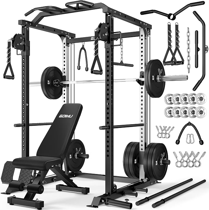 DP01 Power Cage, 2000LBS Squat Rack with Cable Crossover and Dual Independent Pulley System, Full Cage for Full Body Training, Power Rack with More Training Attachments for Home Gym