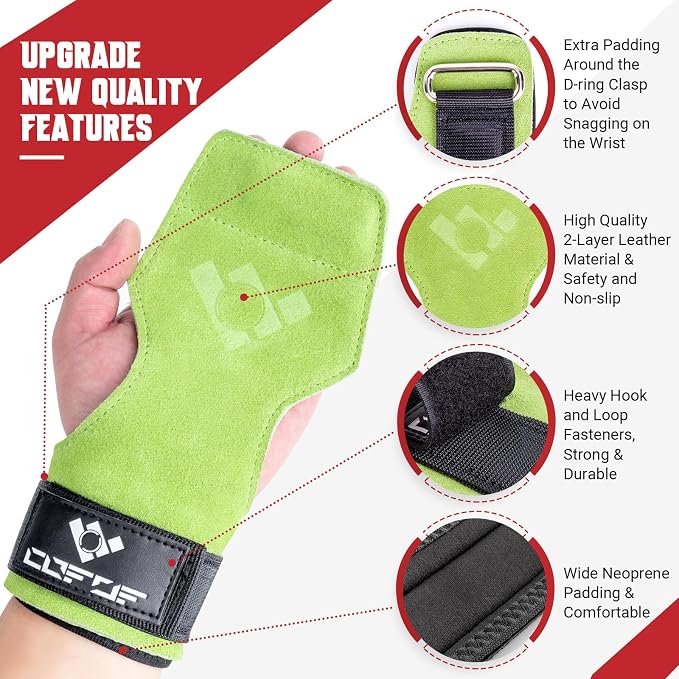 Weight Lifting Wrist Strap, Double-Layer Leather for Deadlift Powerlifting | Gym Strap with Adjustable Neoprene Padded Fit for 6.3–8 Inch Wrist, 8.07-Inch Leather Strap, Gym Workout Lifting Hook (Pair)