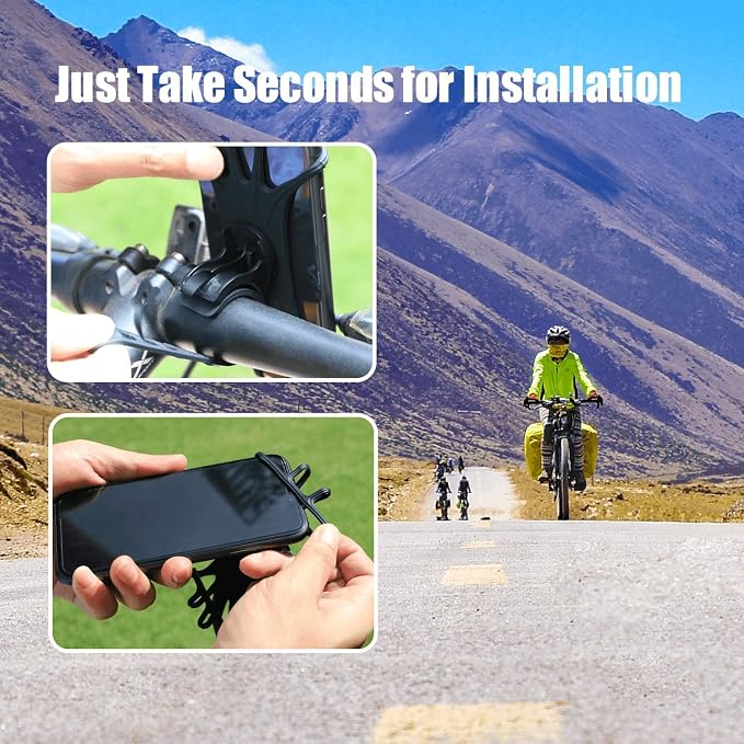 Bike Phone Mount - Universal Silicone Cellphone Holder - Adjustable Road Mountain Bicycle Handlebar Rack Clamp Accessories for iPhone 17 16 15 14 13 Pro Max Plus Air for Scooter Stroller