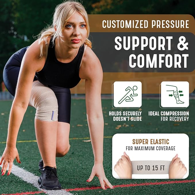 Premium Elastic Bandage Wrap (6” Wide, 50 Pack) - Nexskin Latex Free Athletic/Medical Compression Bandages Hook & Loop Fasteners at Both Ends - Lifetime Washable & Reusable Bandages